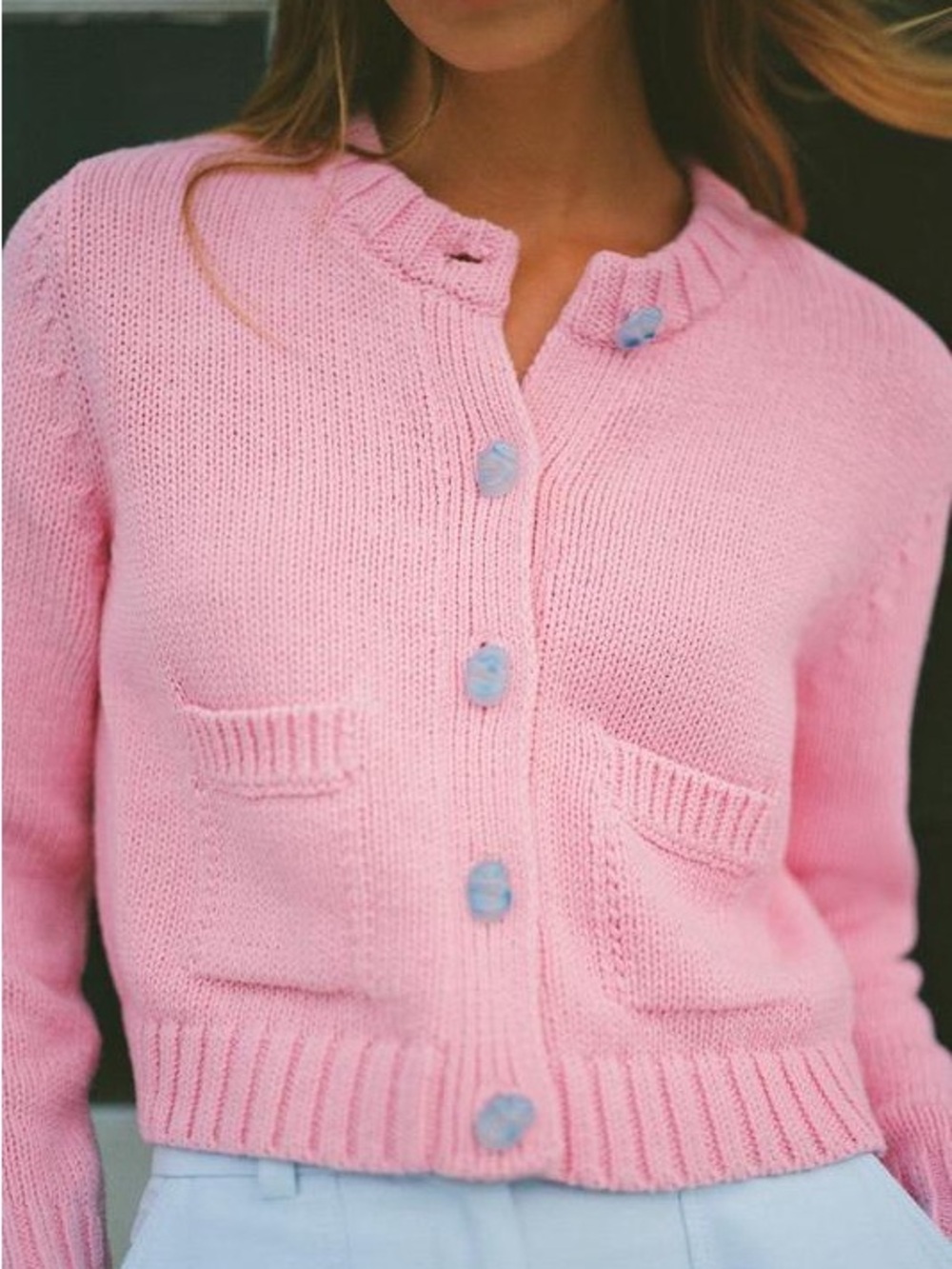 Zara Pink Cropped Knit Cardigan